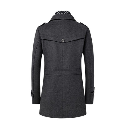 High-quality men's fashionable, stylish, versatile, trendy and casual autumn and winter woolen overcoat with a scarf