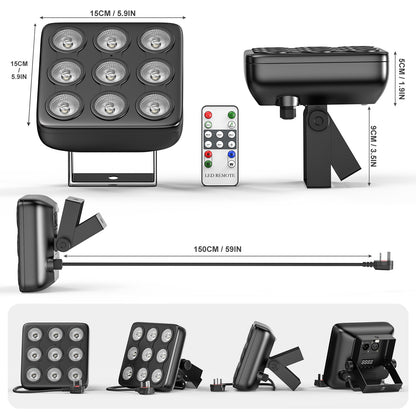 4PCS 9LEDs Par Lights RGBW Stage Lighting Effect Projector DMX512 Remote Control Square Strobe Light for Show Concert Party