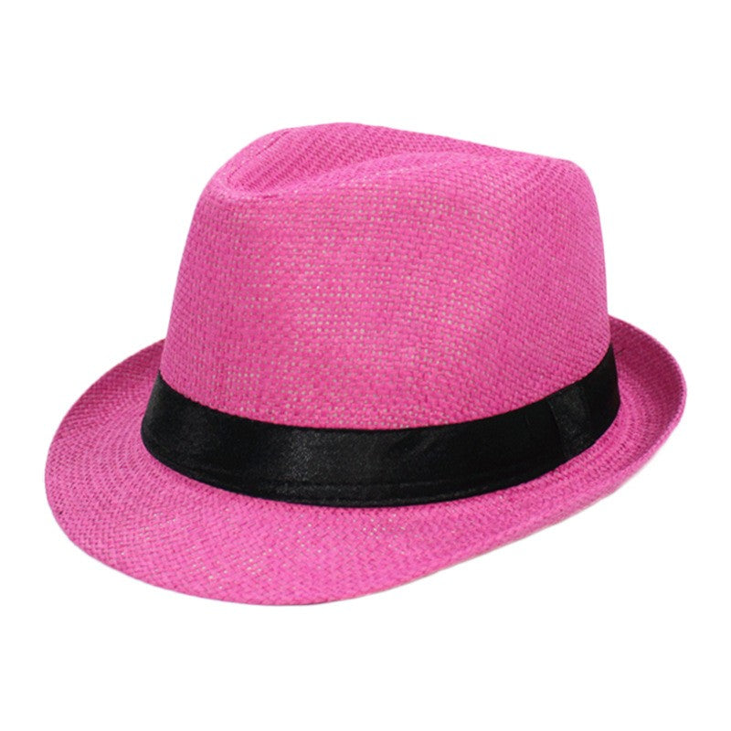 Fashion Unisex Women Men Straw Hat Ribbon Curling Brim Jazz Fedora Hat Panama Gangster Cap Outdoor Beach Parent-Child Sun Hats