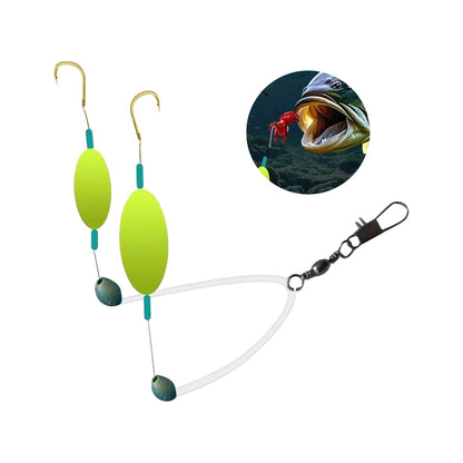 10PCS Buoyant Fishing Hooks Kit Double Hook Reverse Suspended Euro Rig with Golden Sleeve for Bass Trout Saltwater Fishing
