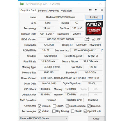 Placa Gráfica AHQ RX550 4G GDDR5 LP Perfil Baixo GPU NVIDIA Industrial Mini ITX SFF IPC Micro Servidor Torre HTPC 100% Nova