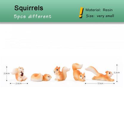 Squirrel Pine cone Leaf Figurine Cartoon Simulated Animal Model Resin Craft Home Miniature Fairy Garden Decoration Accessories