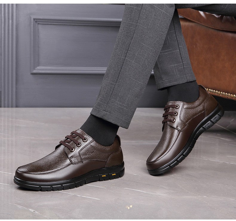 Sapatos Masculinos de Couro Feitos à Mão, Sapatos Sociais Casuais e de Negócios Minimalistas, Modernos, com Cadarço, para Pais de Meia-Idade