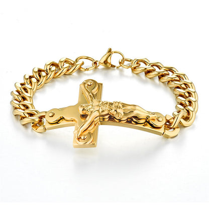 Jesus Cross Men's 316L Stainless Steel Bracelet Male Wholesale pulseira Mens Braclets Gold Color Wrist Bracelets For Men Jewelry