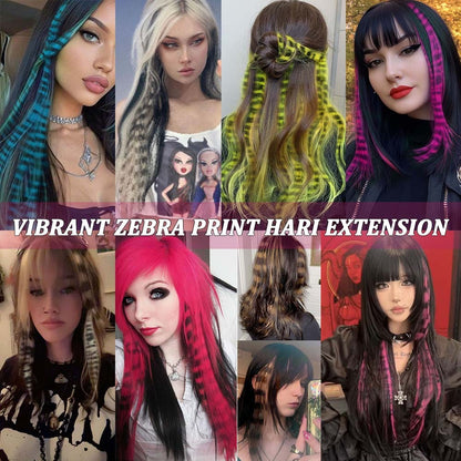 Extensões de Cabelo de Pena Coloridas 8 Peças 45cm Estampa de Listras de Animais Presilha de Cabelo Sintético Arco-Íris para Cosplay, Festas, Festivais