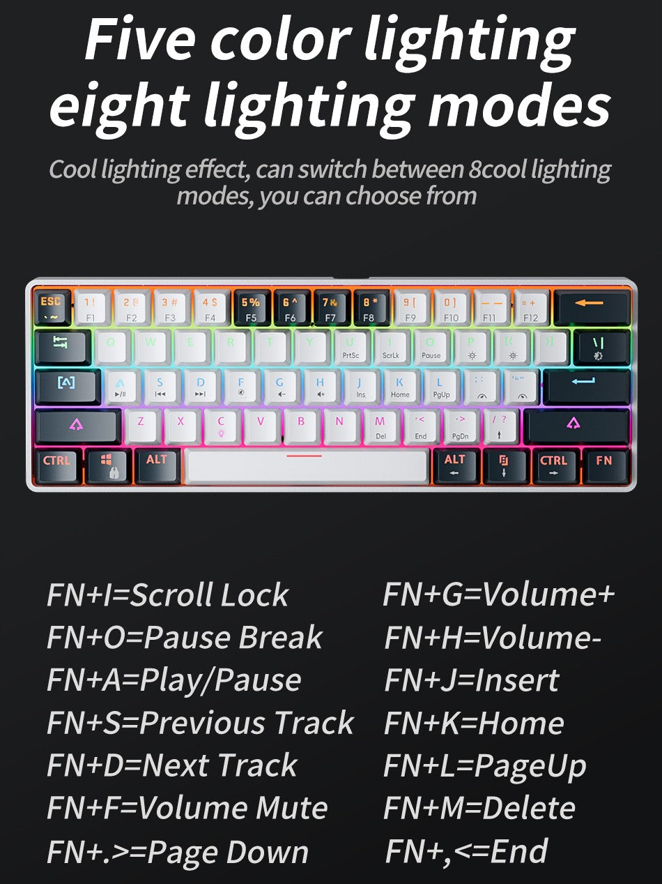 MUCAI MK61 RGB backlit esports gaming mechanical keyboard with red axis wired detachable cable USB interface hot swappable