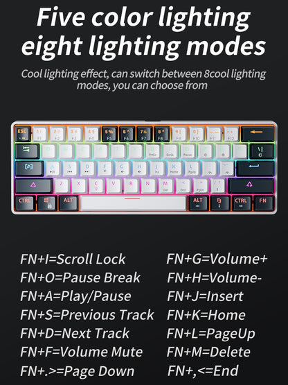 MUCAI MK61 RGB backlit esports gaming mechanical keyboard with red axis wired detachable cable USB interface hot swappable