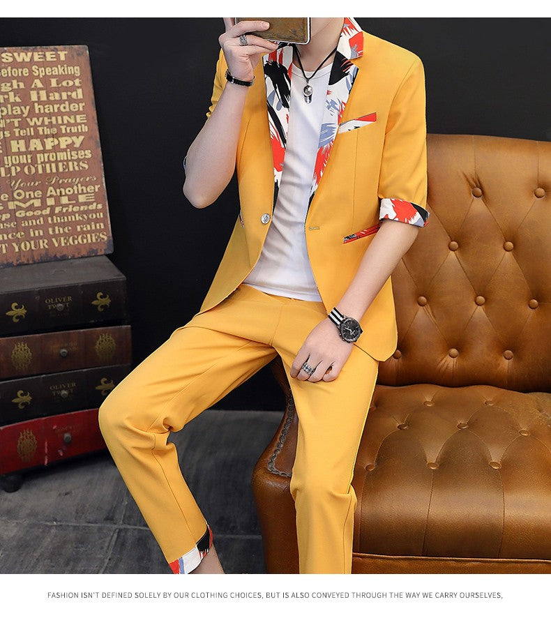 Summer 2025 Korean Slim Fit Short Sleeve Suit Casual Thin British Style Seven-Point Mid-Sleeve Suit for Men