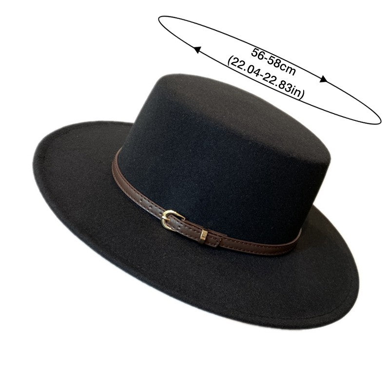 Chapéu Fedora de Lã Feminino com Fivela Decorada Aba Reta Feltro Retrô Jazz Boné Inverno Outono Quente Estilo Britânico Boater