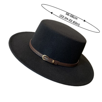 Chapéu Fedora de Lã Feminino com Fivela Decorada Aba Reta Feltro Retrô Jazz Boné Inverno Outono Quente Estilo Britânico Boater