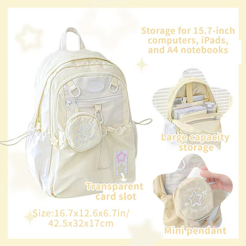 Mochila creme para estudantes com design simples e fofo de alta aparência Mochila leve e espaçosa para a dor nas costas