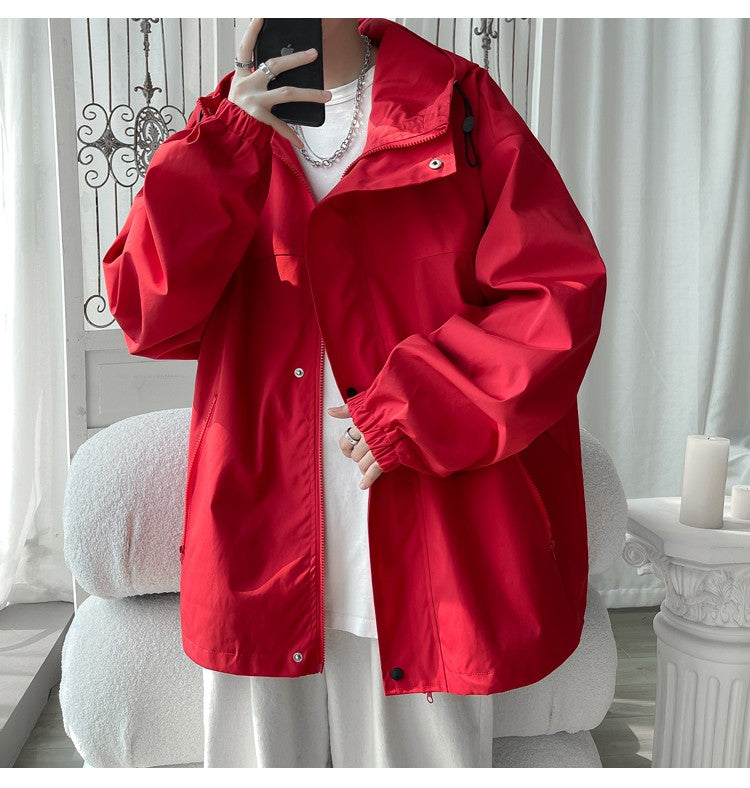 2024 Men Hooded Jacket Men Bomber Jacket Mens Windbreakers Zipper Coats Spring Autumn Loose Cargo Jacket Men Casual Sportswear