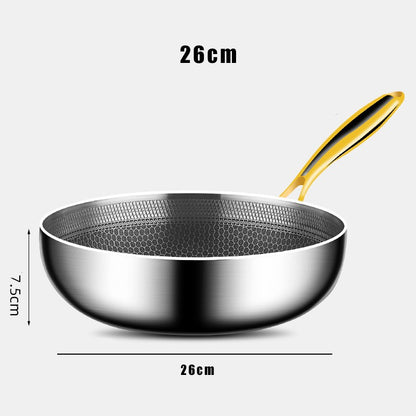 Panela Wok de Aço Inoxidável 316 Antiaderente Favo de Mel para Cozinhar Bife Fogão a Gás Panela de Indução Geral Utensílio de Cozinha