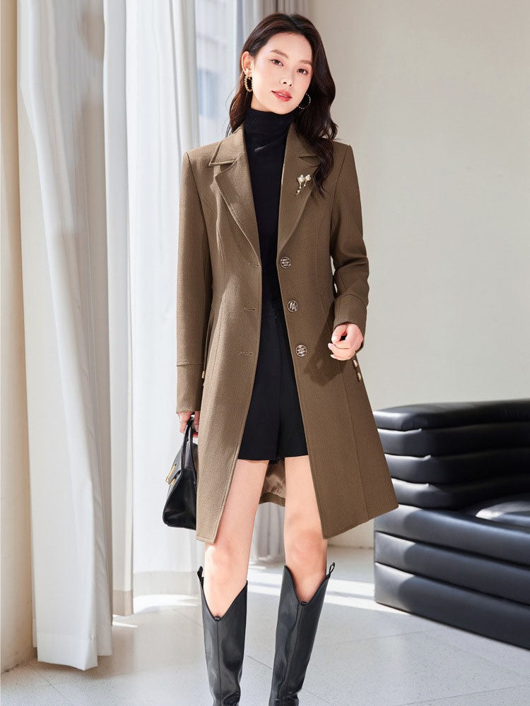 High End Female Coat Long Slim Trench Coat For Women’S England Single Breasted Khaki Women Windbreaker Larger Size Outwear