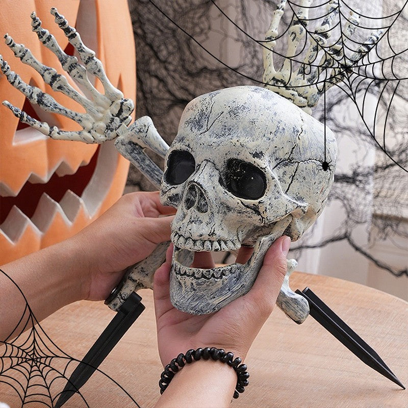 Decorações de Halloween para Casa Crânio Esqueleto Adereços de Terror para Exterior Caveira e Mãos Realistas para Jardim Brincadeiras Festas e Suprimentos