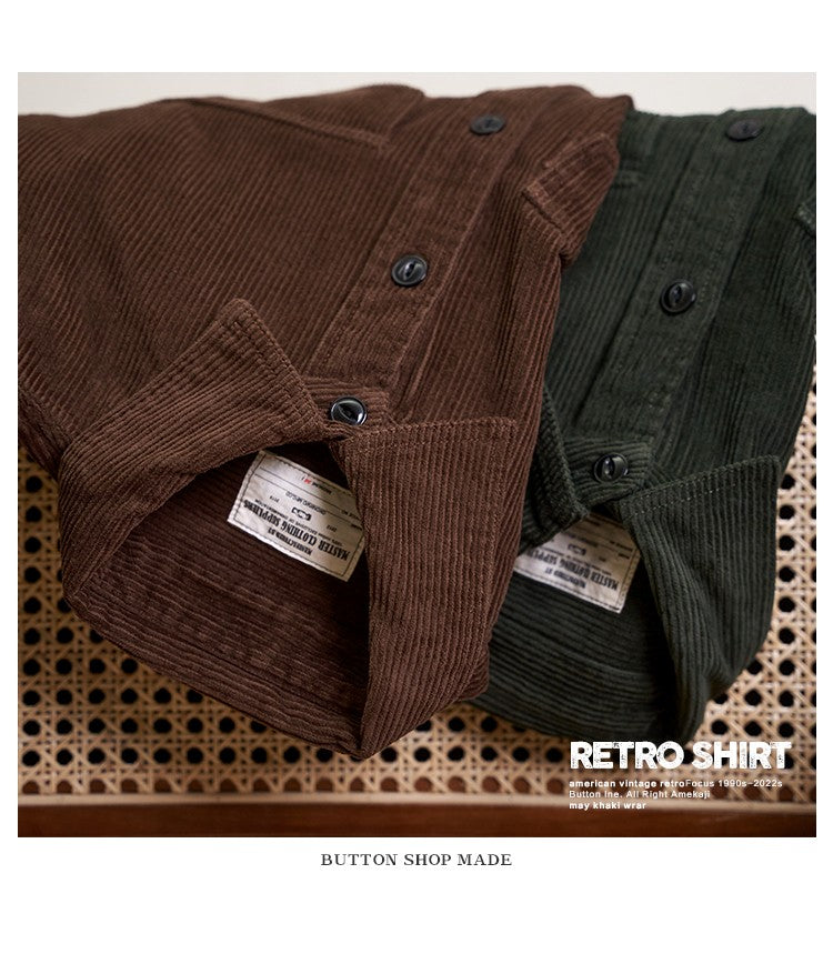 Autumn and Winter New American Retro Thick Corduroy Solid Color Cargo Shirt Men's Pure Cotton Long-sleeved Pocket Casual Blouses