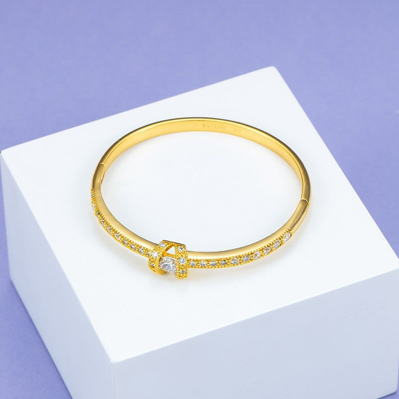 Pulseira de ouro AU999 com fechos de diamante, pulseira feminina simples e leve AU750, joia de ouro 24K verdadeiro