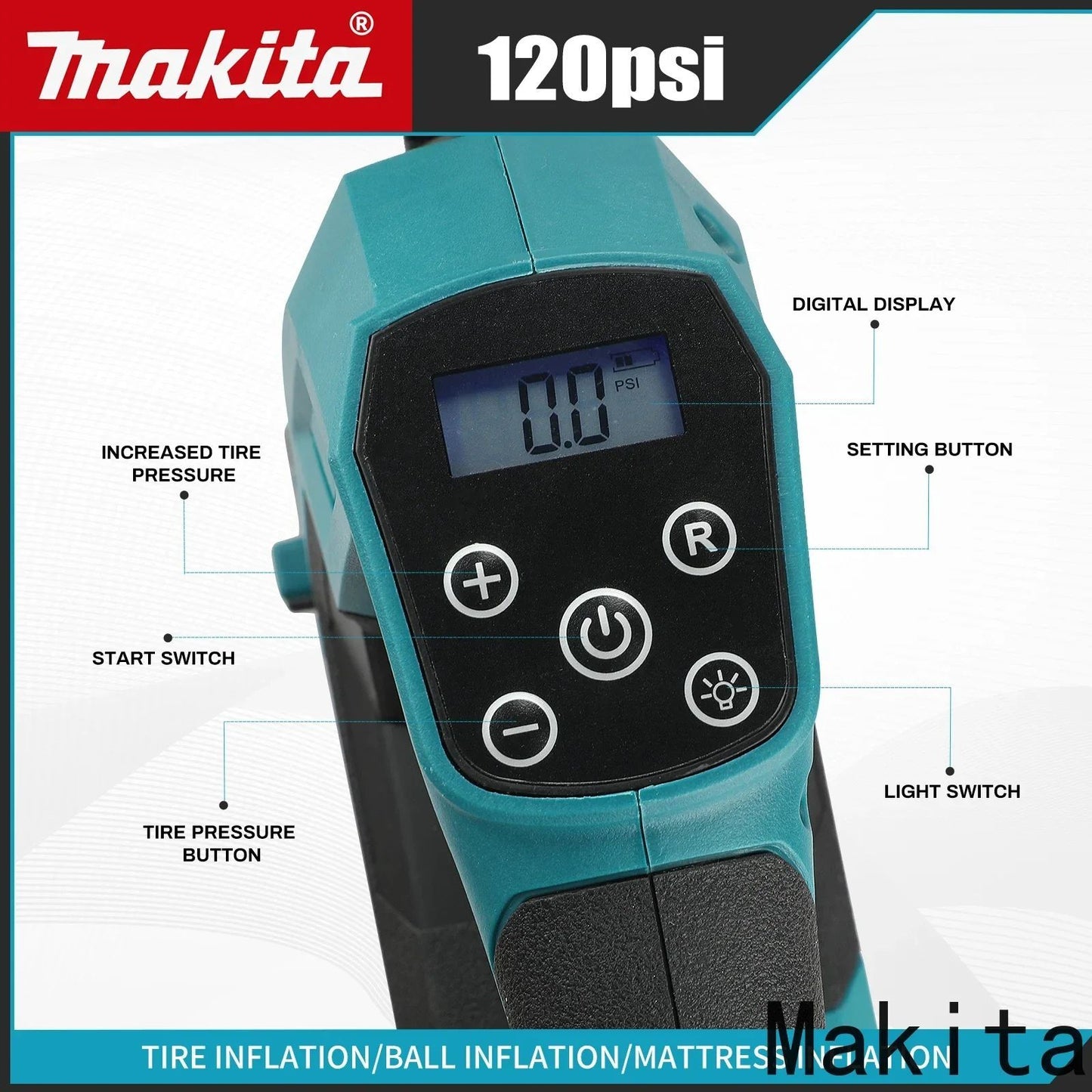 Inflador automático sem fio Makita DYS59 Bomba de ar elétrica Compressor de ar portátil para pneus de carro para bateria Makita 18V (sem bateria)