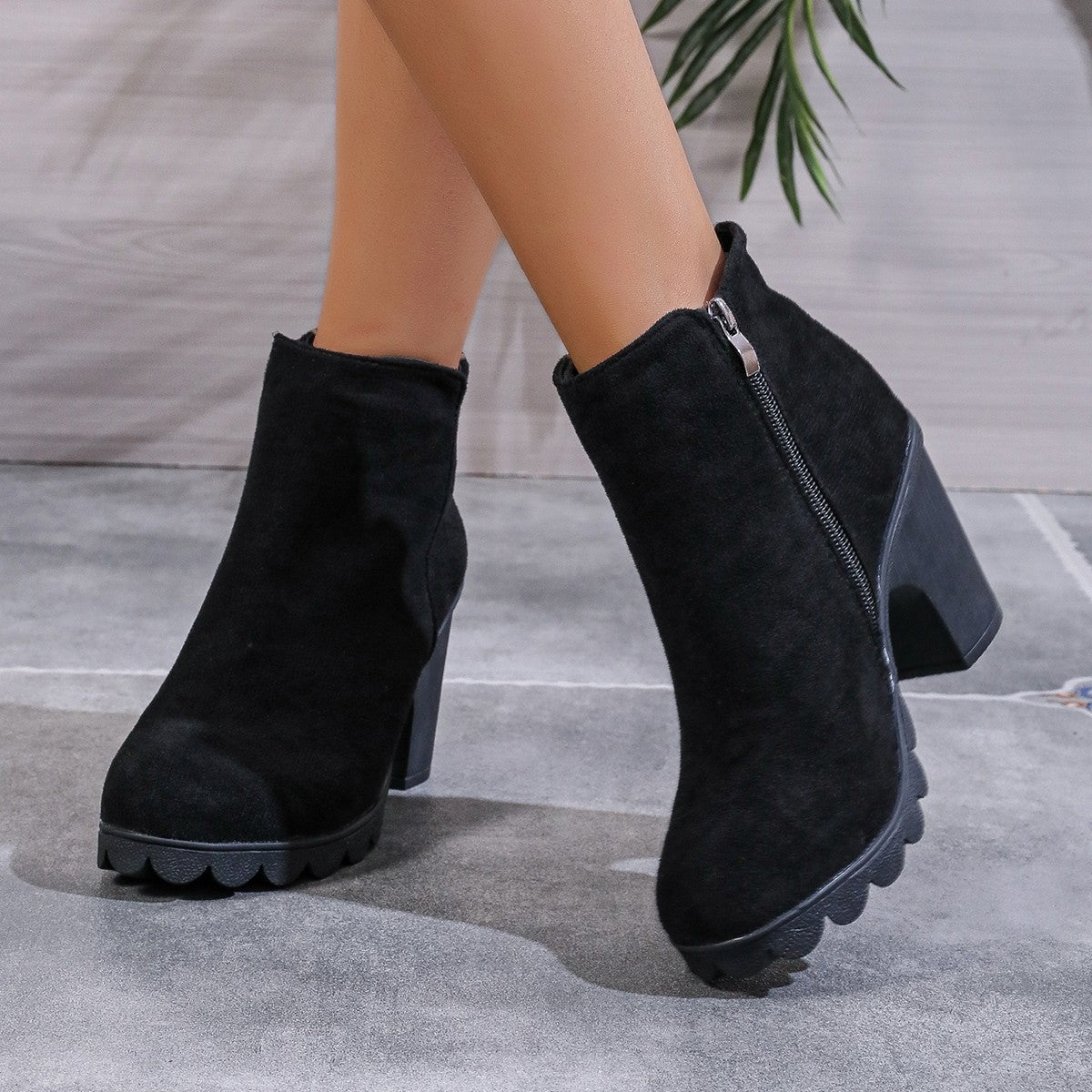 2024 New Autumn Winter Women Pumps Boots High Quality Zipper European Ladies Shoes Suede Fabric High Heels Boots Fast Delivery