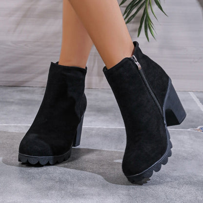 2024 New Autumn Winter Women Pumps Boots High Quality Zipper European Ladies Shoes Suede Fabric High Heels Boots Fast Delivery
