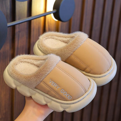 Waterproof Anti-Slip Kids Slippers Winter Warm Plush House Shoes for Boys Girls Indoor Outdoor Home Use
