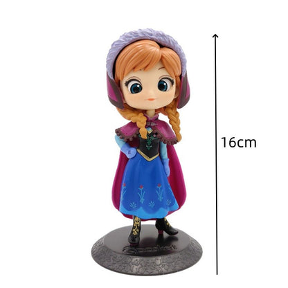 Miniso 14cm Princesas Q Posket Bonecas Elsa Anna Mulan Tinker Bell Elsa Aladdin kawaii Brinquedo para Bolo Decoração Modelo menina presente
