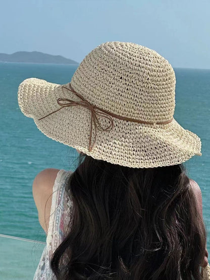Summer Beach Korean Straw Hat for Women Visor Bucket Hat Hand Weaving Panama Girl Fishing Chapeau Sun Hats for Women