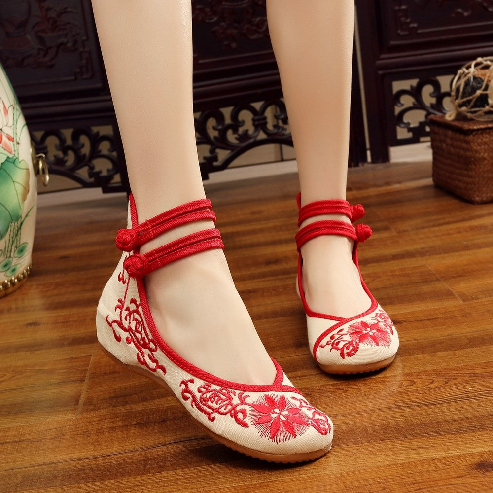 Veowalk Sunflower Embroidered Women Canvas Ballet Flats Ankle Strap Ladies Casual Cotton Chinese Embroidery Ballerina Shoes