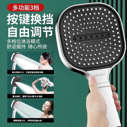 Novo chuveiro de painel grande de 13CM com 3 modos, chuveiro de massagem de alta pressão com elemento filtrante, acessórios para banheiro