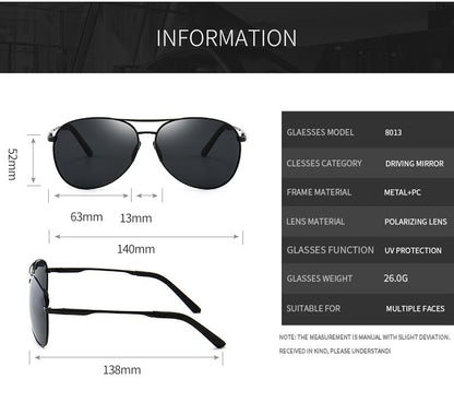 Óculos de Sol Polarizados Masculinos com Armação de Metal para Aviação Cores Variadas Óculos de Sol Masculino Piloto Visão Noturna e Diurna para Dirigir
