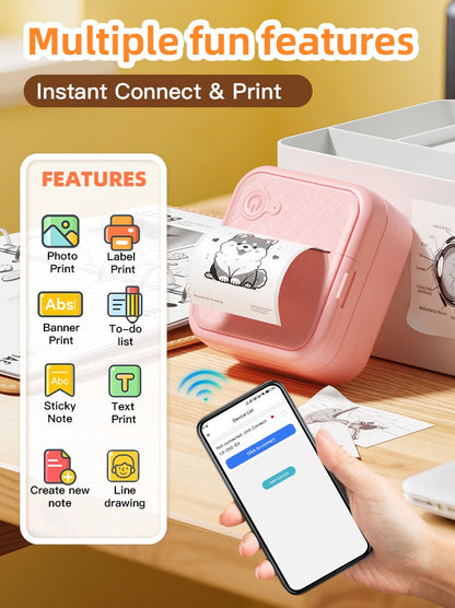 DOLEWA D8 Portable Mini Printers Wireless Bluetooth Inkless Sticker Maker Printer Tag Price Machine for Office School Kitchen