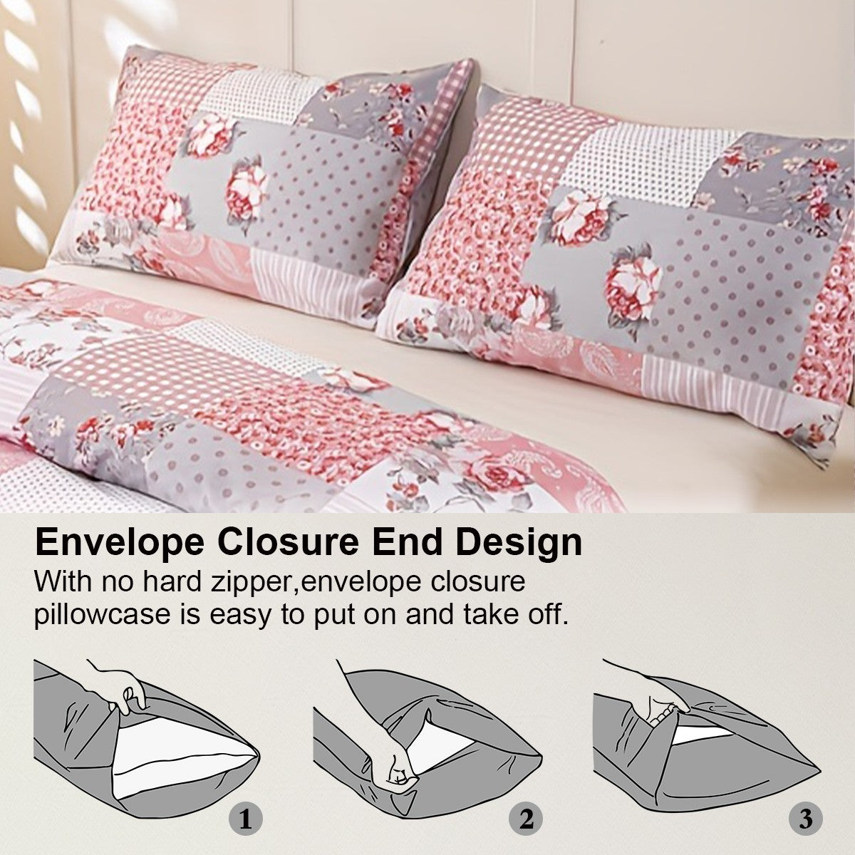3pcs Splicing floral Pattern Duvet Cover Set, Soft Skin-Friendly Bedding Set Includes 1 Duvet Cover And 2 Pillowcases