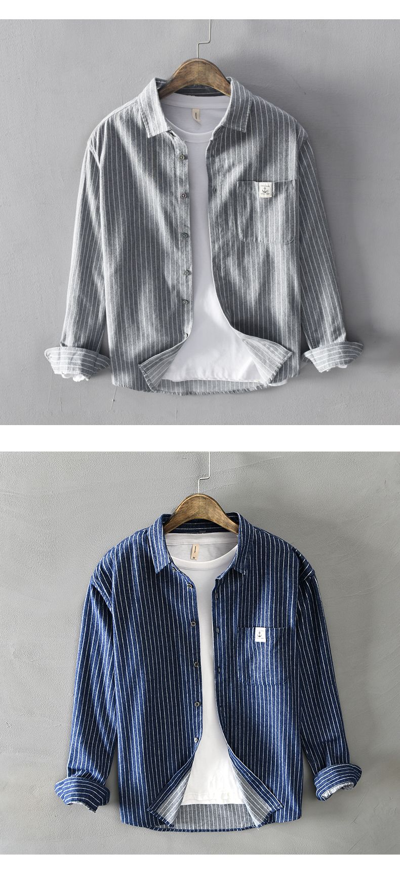 HIQOR 2025 New In 100% Cotton Long Sleeve Men's Shirt Loose Man Business Casual Shirts Classic Striped Male Social Dress Shirts
