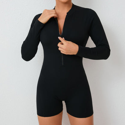 V Back Scrunch One-Piece Suit Push Up Sports Jumpsuit Woman Fitness Zipper Overalls Workout Rompers Women Gym Bodysuits Female