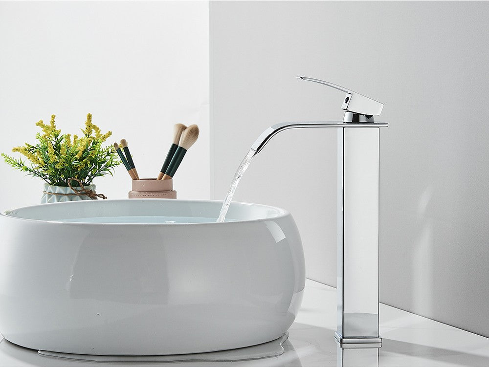 Brushed Golden Basin Faucets Elegant Waterfall Bathroom Sink Faucet Single Lever Hole Deck Mount Brass  Mixer Taps