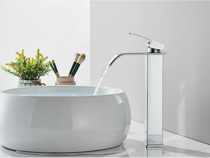 Brushed Golden Basin Faucets Elegant Waterfall Bathroom Sink Faucet Single Lever Hole Deck Mount Brass  Mixer Taps