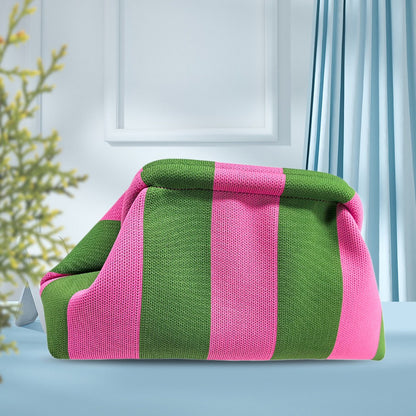 Women Knit Stripe Purse Contrast Color Small Crochet Handbag Knitting Dumpling Clutch Woven Bag for Female