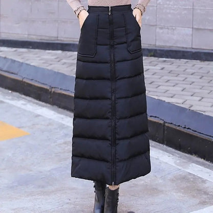 Saia de Algodão Quente de Inverno Grossa Feminina Outono Inverno Nova Saia de Algodão Para Baixo Calça Meia-Corpo 2025 Nova Saia de Inverno Vestido Longo
