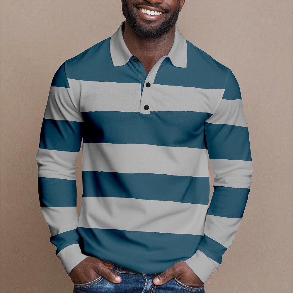 Autumn Fashion Men's Stripes Long Sleeve Polo Shirt Breathable Business Casual Top Slim Fit Quick Dry Multi Colors Men Clothing
