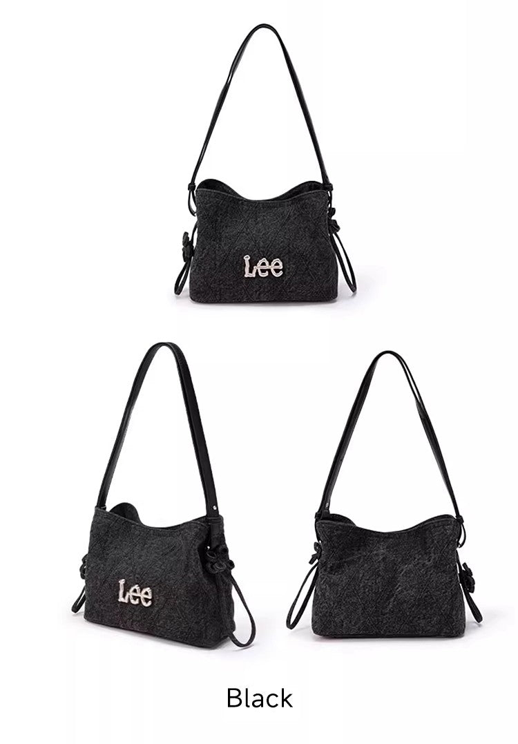 LEE Chinese Knot Denim Blue Women's Handbag Fashion Trend Daily Jeans Medium Size Tote Shoulder Bag for Ladies Commute Tote Bag