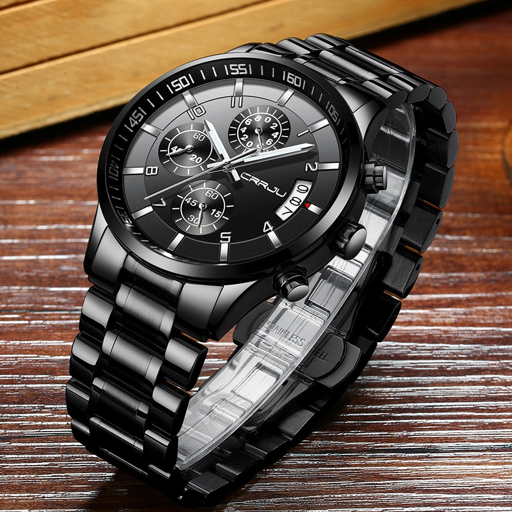 CRRJU Men Quartz Wristwatches Luxury Brand Sporty Chronograph Watches with 316 Stainless Steel Luminous Hands Male Clock Red