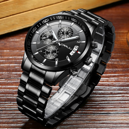 CRRJU Men Quartz Wristwatches Luxury Brand Sporty Chronograph Watches with 316 Stainless Steel Luminous Hands Male Clock Red
