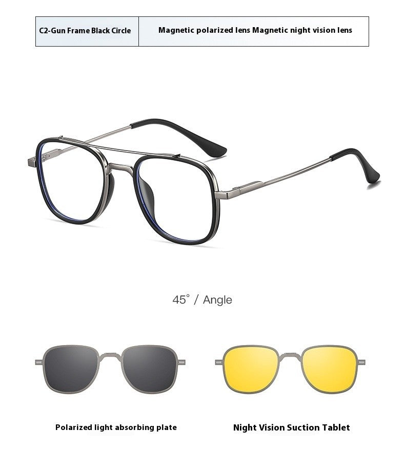 COHK Metal 3 In 1 New Style Folding Magnet Clip On Glasses Frame Trend Polarized Sunglasses Men Optical Computer Eyewear UV400