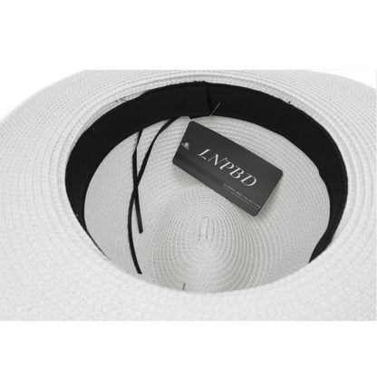 LNPBD Moda verão chapéu de palha feminino branco de aba reta larga chapéu jazz fedora chapéu de sol boné de praia verão