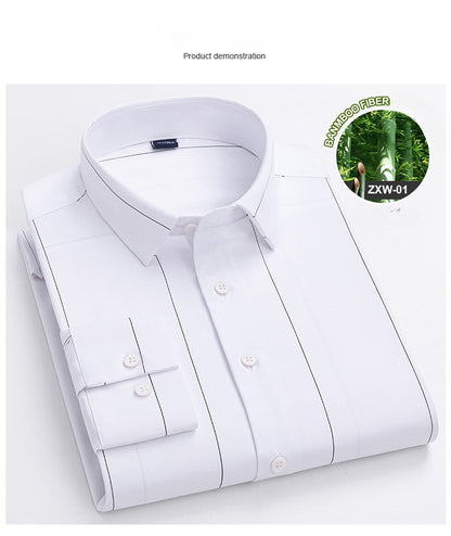 Bamboo Fiber Casual long-sleeve shirts for man elastic Anti-wrinkle striped slim fit formal shirt soft business designer clothes