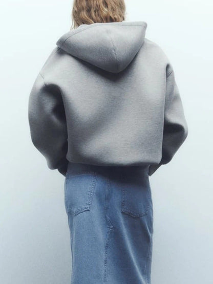 Women's Versatile Hooded Zip Long Sleeve Loose Jacket Fashion Oversized Casual Top Sweatshirt Street Basic Sports Wear