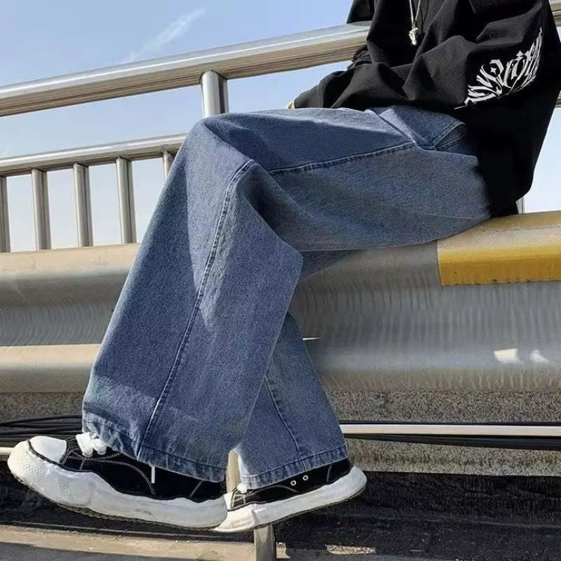 Casual Straight-Leg Jeans Men's Spring New Loose-Fit Elastic Waist American Style Wide-Leg Trousers New Arrival High Street Fash