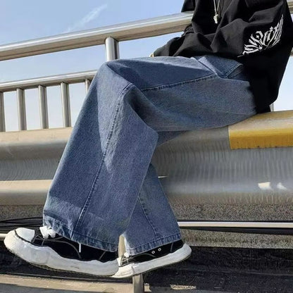 Casual Straight-Leg Jeans Men's Spring New Loose-Fit Elastic Waist American Style Wide-Leg Trousers New Arrival High Street Fash