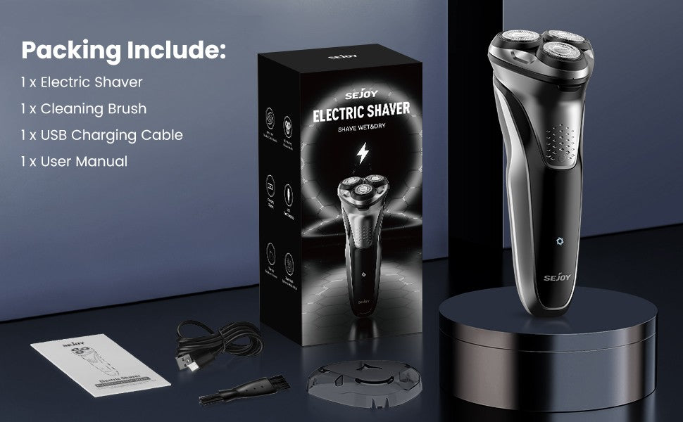 Sejoy Electric Shaver for Men 3D Floating Wet Dry Rotary Shaving Machine Rechargeable Hair Trimmer Waterproof Razor