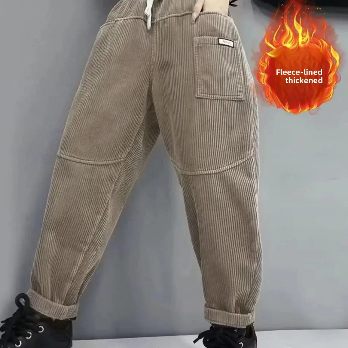 Thickened Fleece Lined Corduroy Harlan Pants Winter New Fashion Long Trousers Elastic Waist Loose Versatile Trendy Women's Cloth